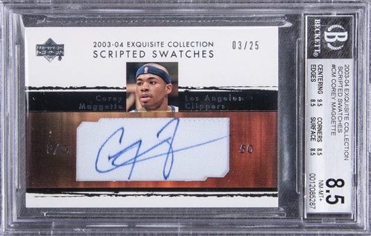 2003-04 UD "Exquisite Collection" Scripted Swatches #CM Corey Maggette Signed Card (#03/25) - BGS NM-MT+ 8.5/BGS 9